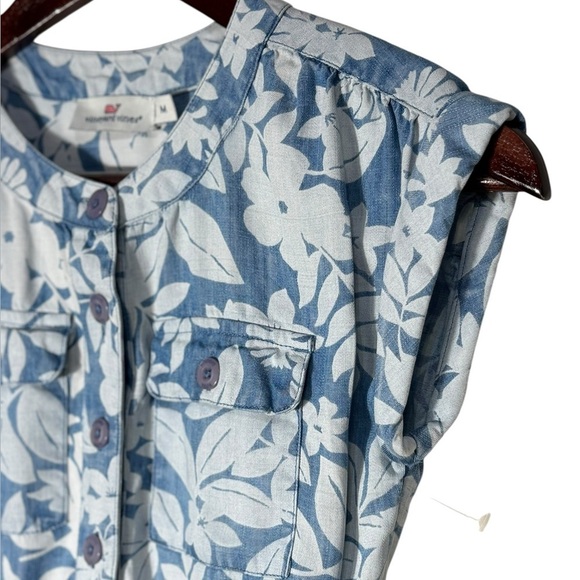 Vineyard Vines Romper Girls M Blue White Floral Chambray Button Elastic Waist - Picture 4 of 14